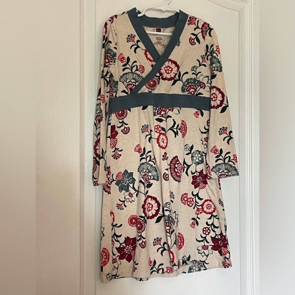 Floral Print V-Neck Dress - Cream and Red